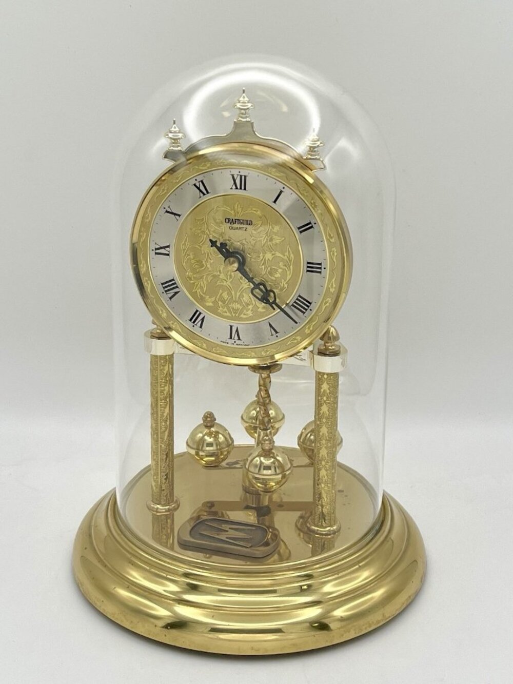VTG Craftguild Quartz Anniversary Clock Glass Dome Brass West Germany FOR PARTS